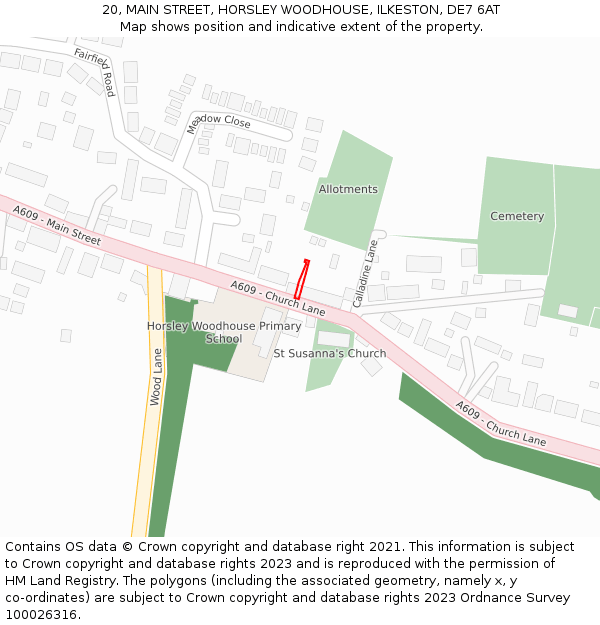 20, MAIN STREET, HORSLEY WOODHOUSE, ILKESTON, DE7 6AT: Location map and indicative extent of plot
