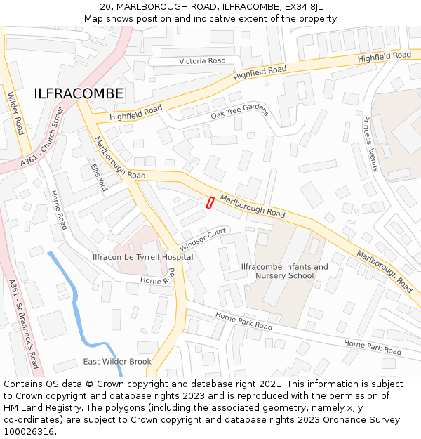 20, MARLBOROUGH ROAD, ILFRACOMBE, EX34 8JL: Location map and indicative extent of plot