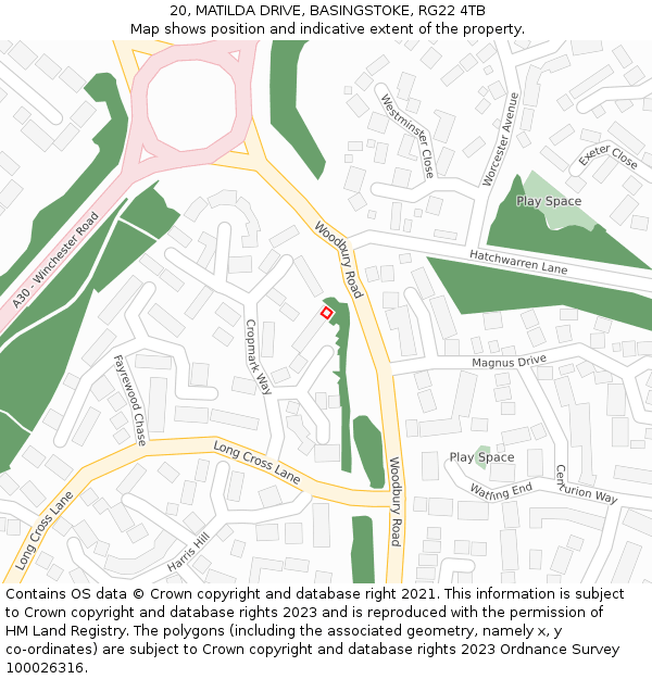20, MATILDA DRIVE, BASINGSTOKE, RG22 4TB: Location map and indicative extent of plot