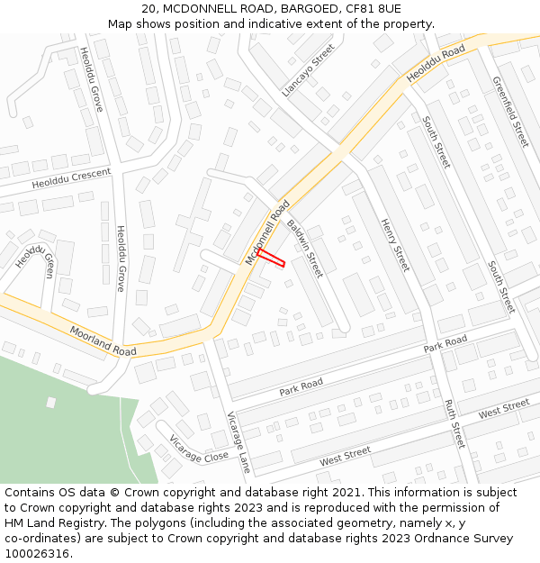 20, MCDONNELL ROAD, BARGOED, CF81 8UE: Location map and indicative extent of plot
