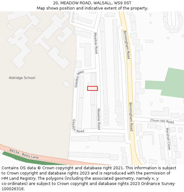 20, MEADOW ROAD, WALSALL, WS9 0ST: Location map and indicative extent of plot