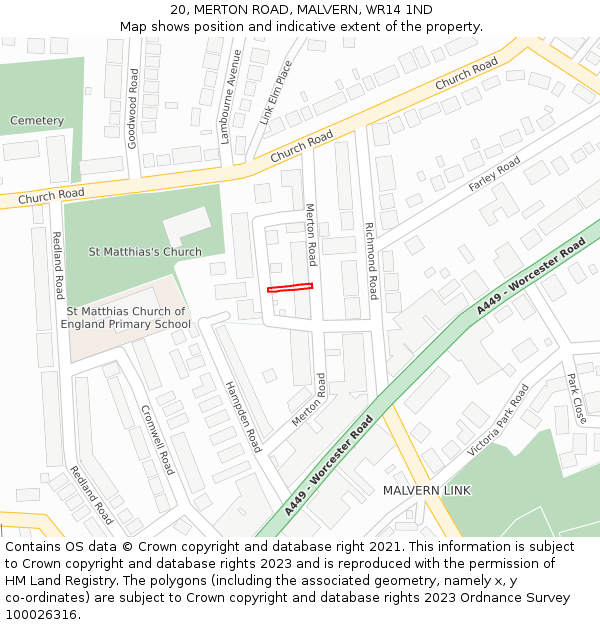 20, MERTON ROAD, MALVERN, WR14 1ND: Location map and indicative extent of plot