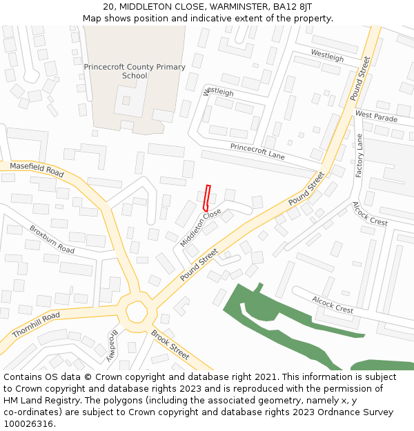 20, MIDDLETON CLOSE, WARMINSTER, BA12 8JT: Location map and indicative extent of plot