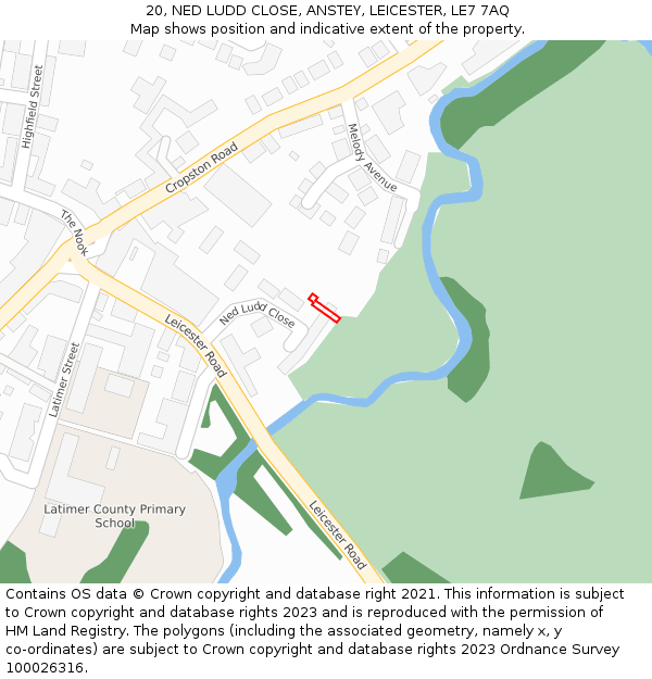 20, NED LUDD CLOSE, ANSTEY, LEICESTER, LE7 7AQ: Location map and indicative extent of plot