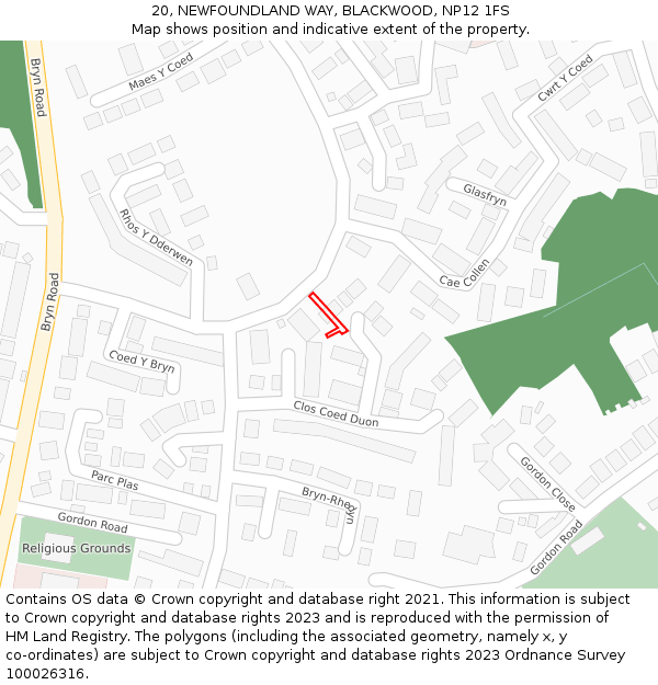 20, NEWFOUNDLAND WAY, BLACKWOOD, NP12 1FS: Location map and indicative extent of plot