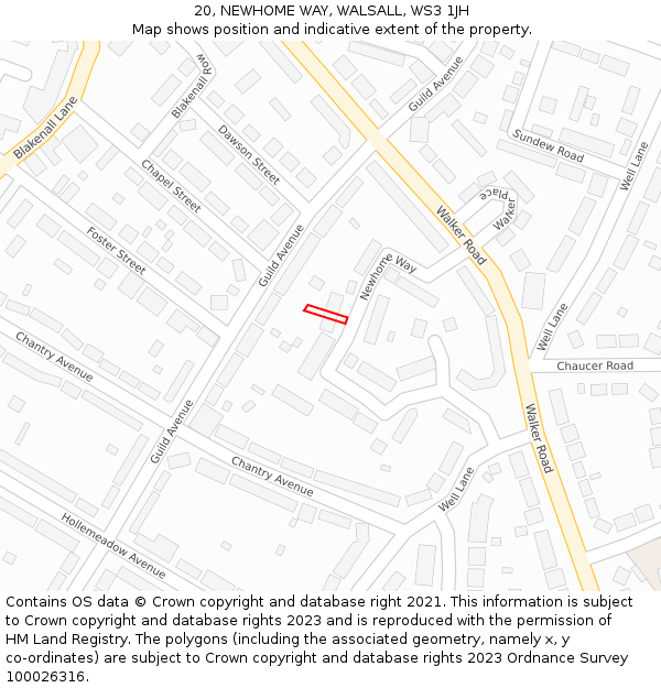 20, NEWHOME WAY, WALSALL, WS3 1JH: Location map and indicative extent of plot