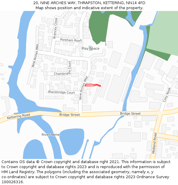 20, NINE ARCHES WAY, THRAPSTON, KETTERING, NN14 4FD: Location map and indicative extent of plot