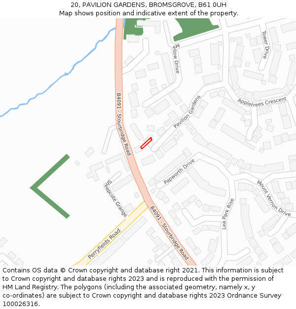 20, PAVILION GARDENS, BROMSGROVE, B61 0UH: Location map and indicative extent of plot