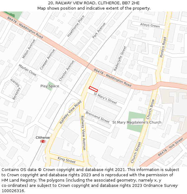 20, RAILWAY VIEW ROAD, CLITHEROE, BB7 2HE: Location map and indicative extent of plot