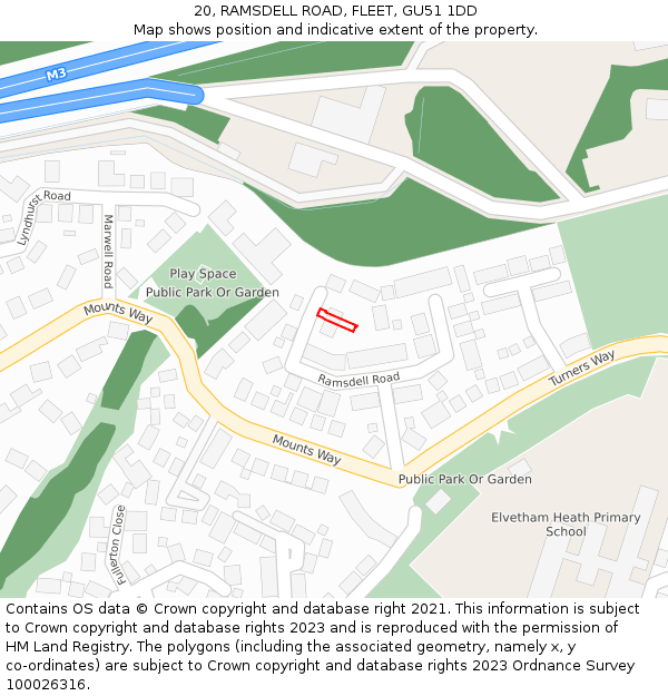 20, RAMSDELL ROAD, FLEET, GU51 1DD: Location map and indicative extent of plot