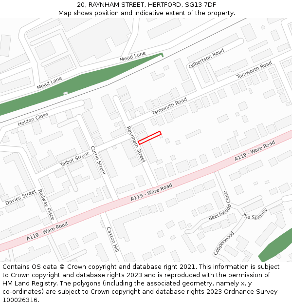 20, RAYNHAM STREET, HERTFORD, SG13 7DF: Location map and indicative extent of plot