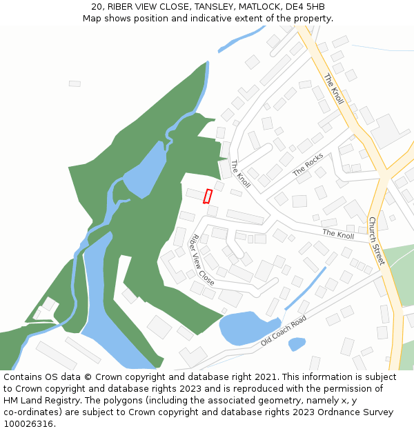 20, RIBER VIEW CLOSE, TANSLEY, MATLOCK, DE4 5HB: Location map and indicative extent of plot