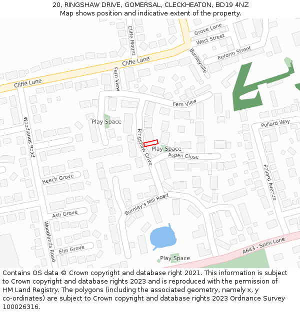 20, RINGSHAW DRIVE, GOMERSAL, CLECKHEATON, BD19 4NZ: Location map and indicative extent of plot