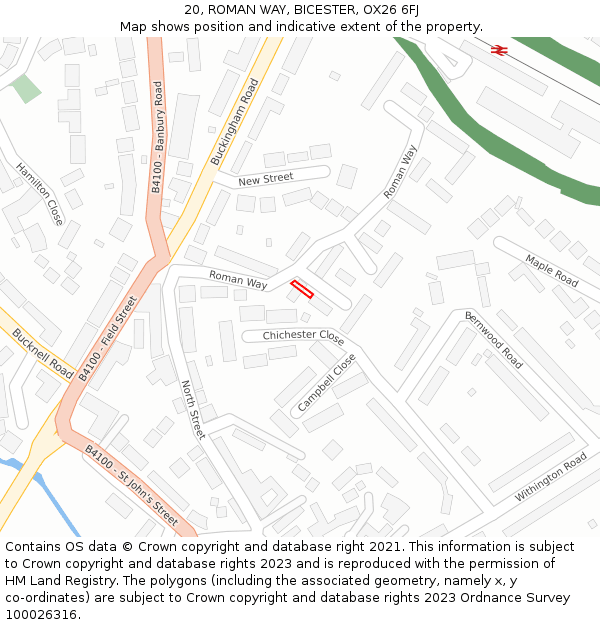 20, ROMAN WAY, BICESTER, OX26 6FJ: Location map and indicative extent of plot