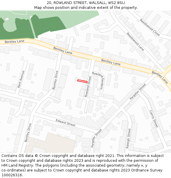 20, ROWLAND STREET, WALSALL, WS2 8SU: Location map and indicative extent of plot