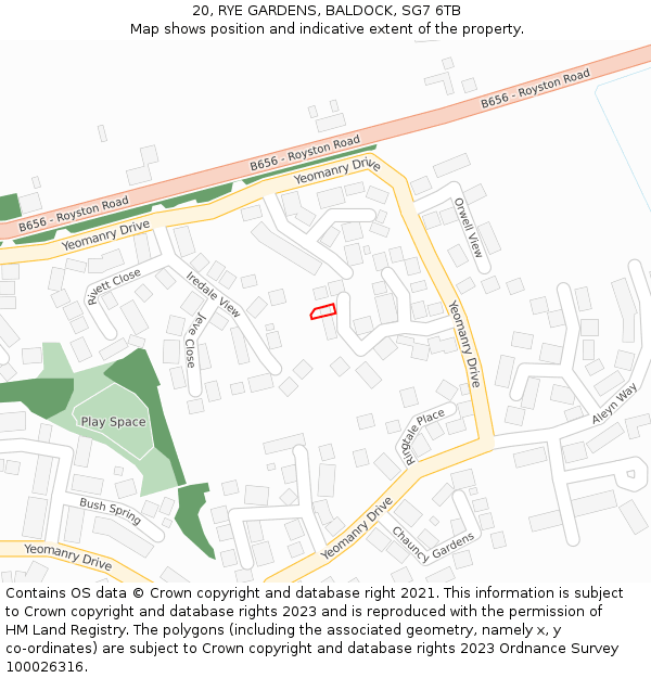 20, RYE GARDENS, BALDOCK, SG7 6TB: Location map and indicative extent of plot