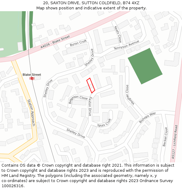 20, SAXTON DRIVE, SUTTON COLDFIELD, B74 4XZ: Location map and indicative extent of plot