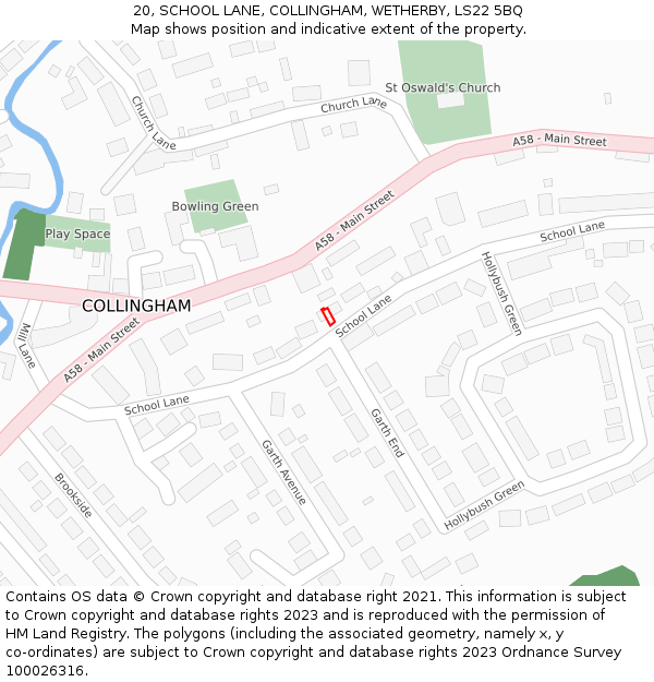 20, SCHOOL LANE, COLLINGHAM, WETHERBY, LS22 5BQ: Location map and indicative extent of plot