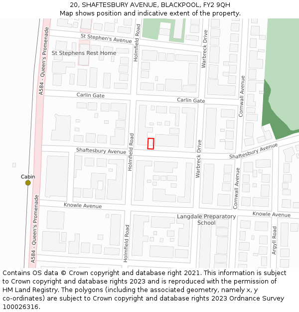 20, SHAFTESBURY AVENUE, BLACKPOOL, FY2 9QH: Location map and indicative extent of plot