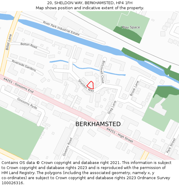 20, SHELDON WAY, BERKHAMSTED, HP4 1FH: Location map and indicative extent of plot