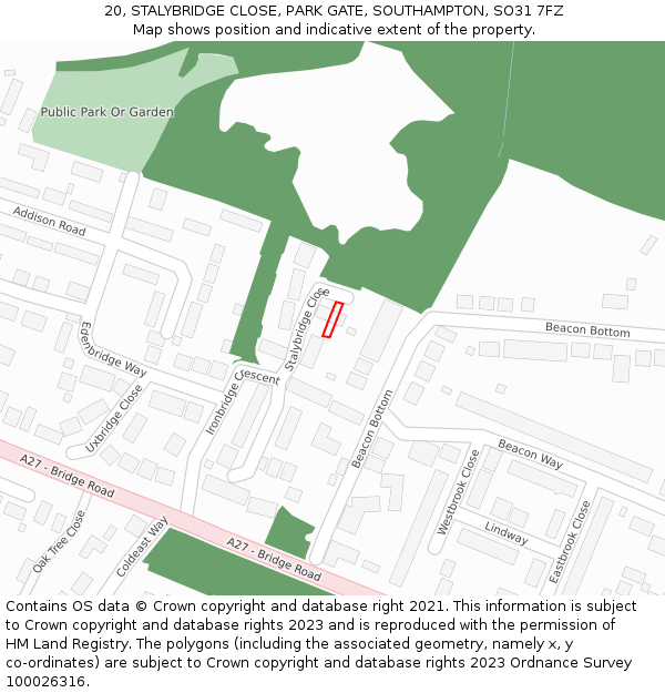 20, STALYBRIDGE CLOSE, PARK GATE, SOUTHAMPTON, SO31 7FZ: Location map and indicative extent of plot