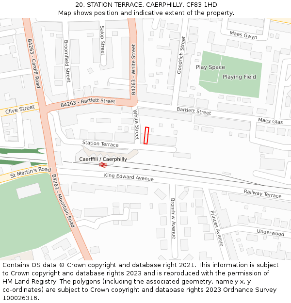 20, STATION TERRACE, CAERPHILLY, CF83 1HD: Location map and indicative extent of plot