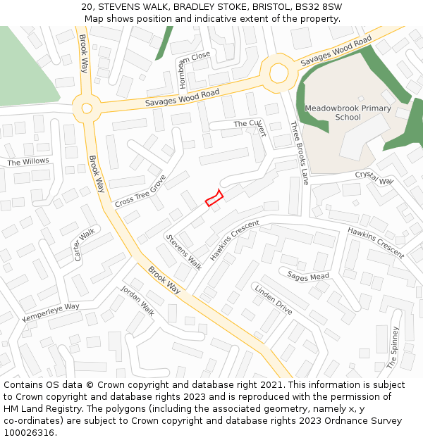 20, STEVENS WALK, BRADLEY STOKE, BRISTOL, BS32 8SW: Location map and indicative extent of plot