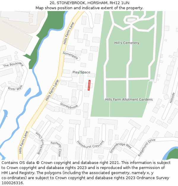 20, STONEYBROOK, HORSHAM, RH12 1UN: Location map and indicative extent of plot