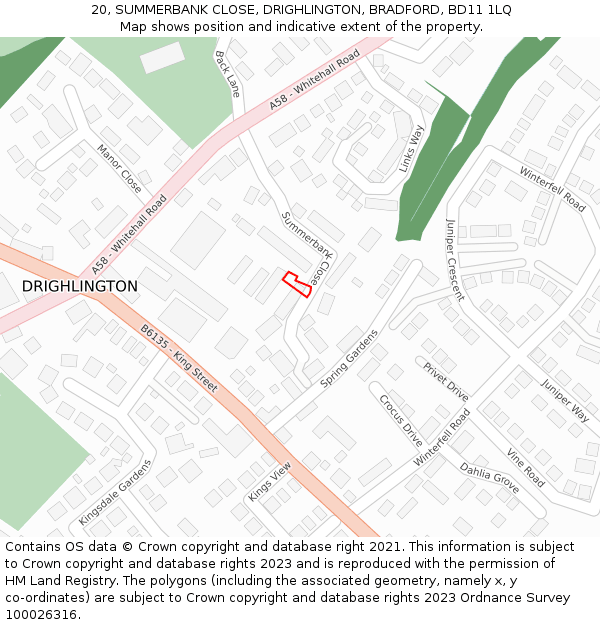 20, SUMMERBANK CLOSE, DRIGHLINGTON, BRADFORD, BD11 1LQ: Location map and indicative extent of plot