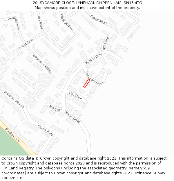 20, SYCAMORE CLOSE, LYNEHAM, CHIPPENHAM, SN15 4TG: Location map and indicative extent of plot