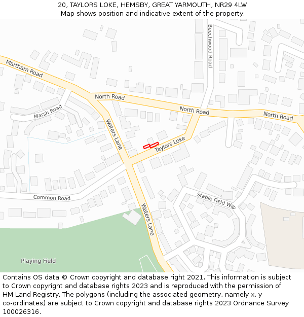20, TAYLORS LOKE, HEMSBY, GREAT YARMOUTH, NR29 4LW: Location map and indicative extent of plot