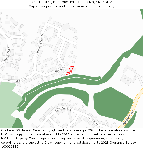 20, THE RIDE, DESBOROUGH, KETTERING, NN14 2HZ: Location map and indicative extent of plot