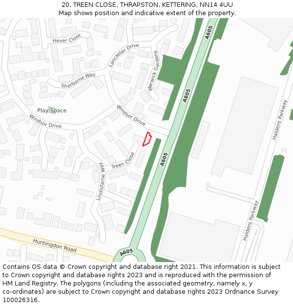 20, TREEN CLOSE, THRAPSTON, KETTERING, NN14 4UU: Location map and indicative extent of plot