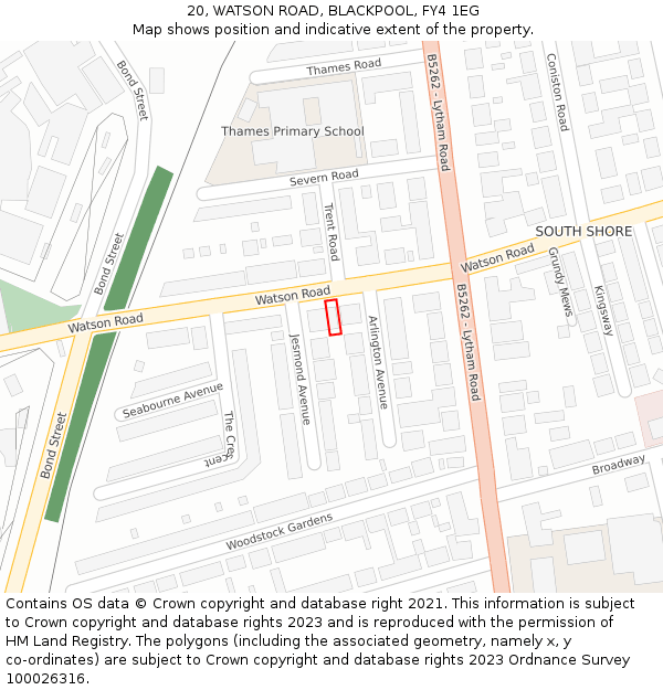 20, WATSON ROAD, BLACKPOOL, FY4 1EG: Location map and indicative extent of plot