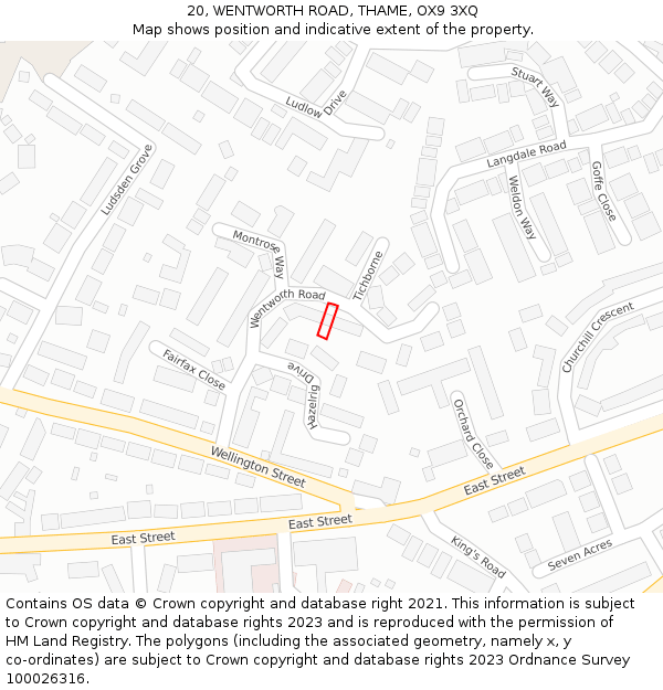 20, WENTWORTH ROAD, THAME, OX9 3XQ: Location map and indicative extent of plot