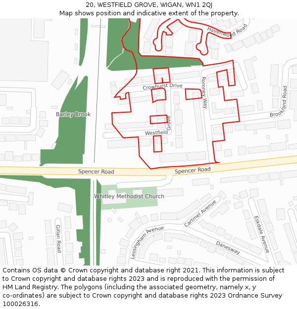 20, WESTFIELD GROVE, WIGAN, WN1 2QJ: Location map and indicative extent of plot