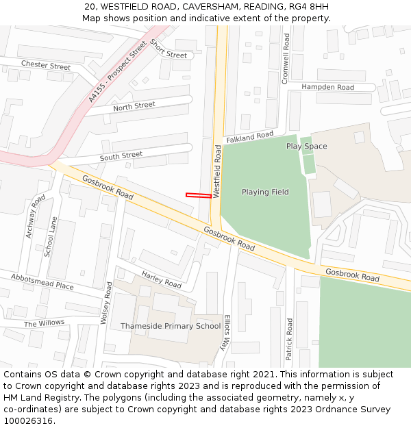 20, WESTFIELD ROAD, CAVERSHAM, READING, RG4 8HH: Location map and indicative extent of plot