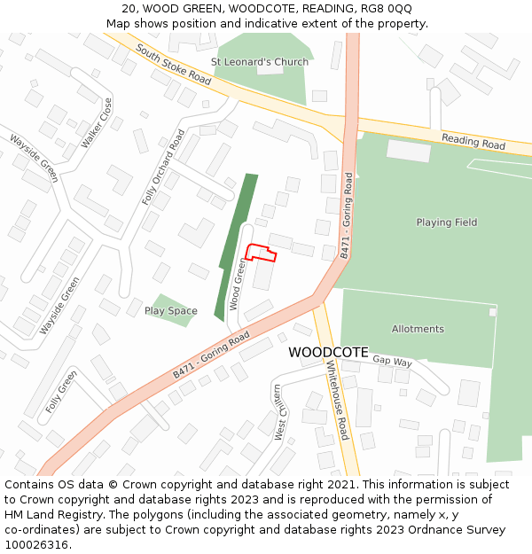 20, WOOD GREEN, WOODCOTE, READING, RG8 0QQ: Location map and indicative extent of plot