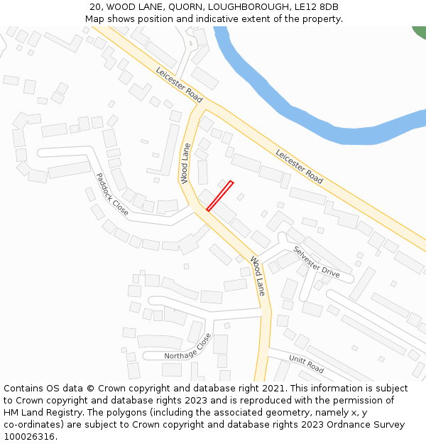 20, WOOD LANE, QUORN, LOUGHBOROUGH, LE12 8DB: Location map and indicative extent of plot