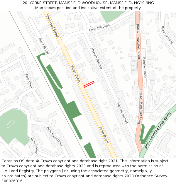 20, YORKE STREET, MANSFIELD WOODHOUSE, MANSFIELD, NG19 9NG: Location map and indicative extent of plot