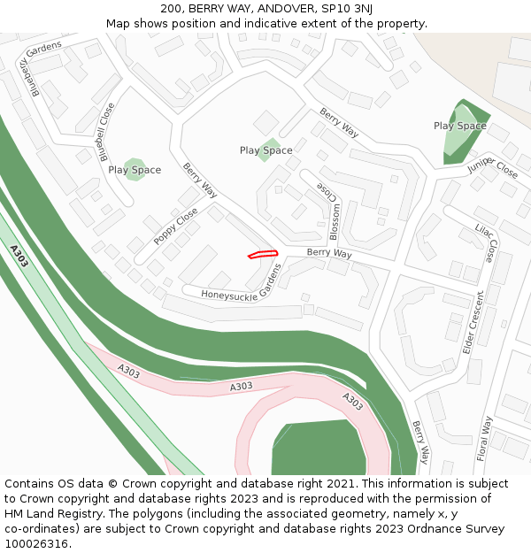 200, BERRY WAY, ANDOVER, SP10 3NJ: Location map and indicative extent of plot