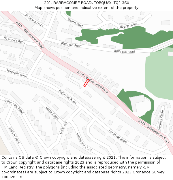 201, BABBACOMBE ROAD, TORQUAY, TQ1 3SX: Location map and indicative extent of plot