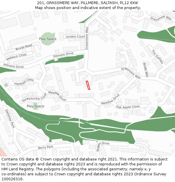 201, GRASSMERE WAY, PILLMERE, SALTASH, PL12 6XW: Location map and indicative extent of plot