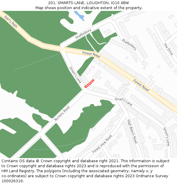 201, SMARTS LANE, LOUGHTON, IG10 4BW: Location map and indicative extent of plot