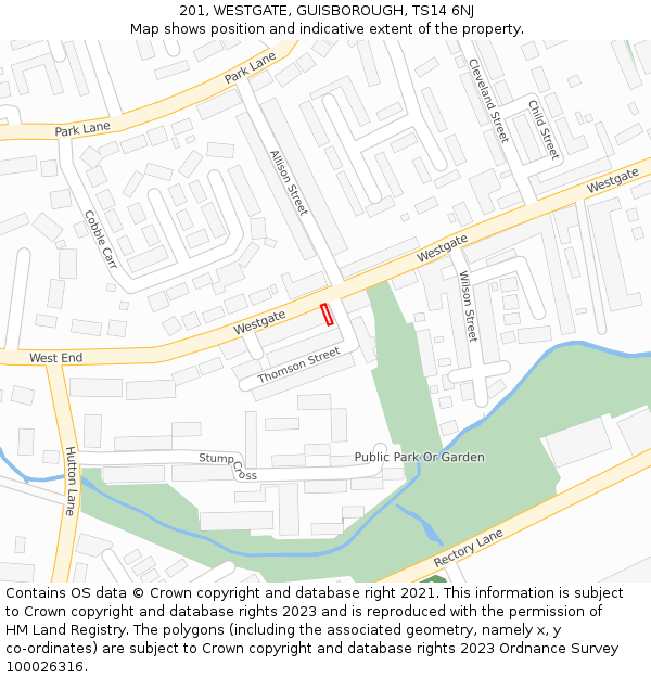 201, WESTGATE, GUISBOROUGH, TS14 6NJ: Location map and indicative extent of plot
