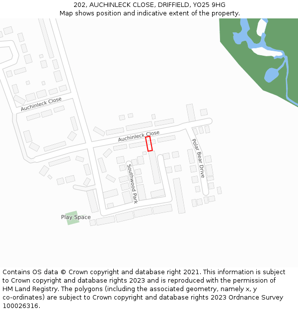 202, AUCHINLECK CLOSE, DRIFFIELD, YO25 9HG: Location map and indicative extent of plot