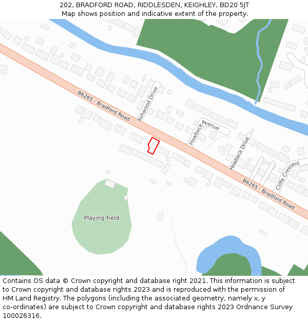 202, BRADFORD ROAD, RIDDLESDEN, KEIGHLEY, BD20 5JT: Location map and indicative extent of plot