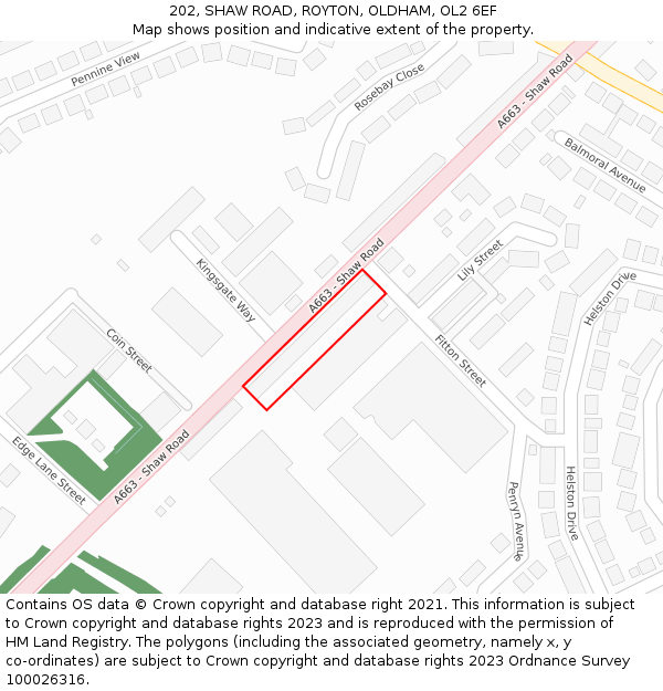 202, SHAW ROAD, ROYTON, OLDHAM, OL2 6EF: Location map and indicative extent of plot