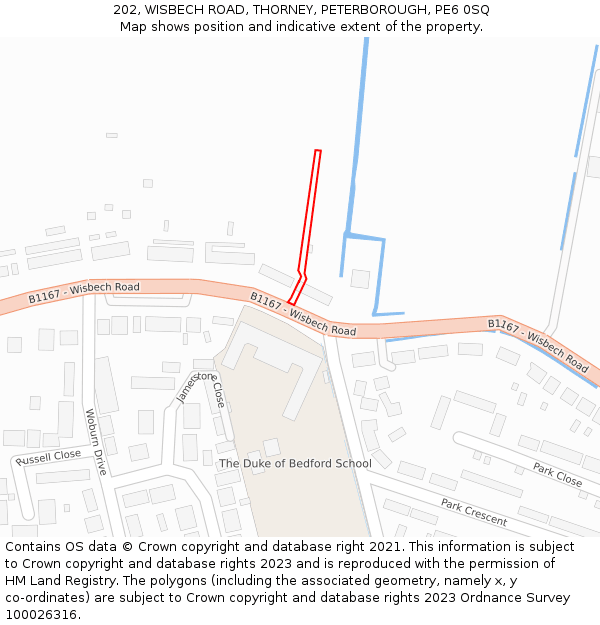 202, WISBECH ROAD, THORNEY, PETERBOROUGH, PE6 0SQ: Location map and indicative extent of plot