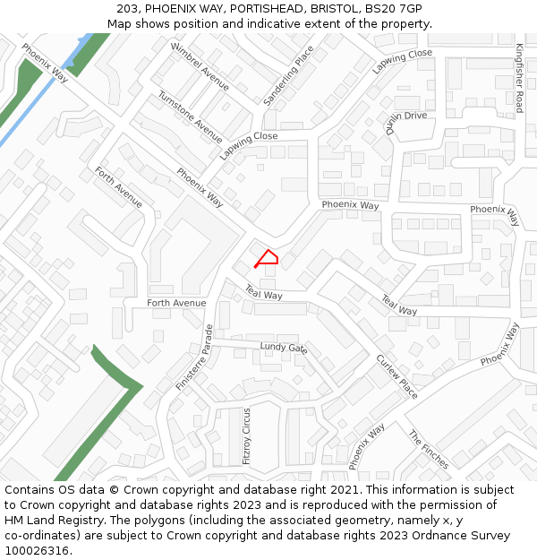 203, PHOENIX WAY, PORTISHEAD, BRISTOL, BS20 7GP: Location map and indicative extent of plot